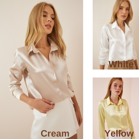 Women's Light Flowy Satin Surface Woman Blouse,Satin Blouse,Gift For Her,Cotton Blouse,Boho Blouse,Satin Long Sleeve Womens Blouse 3