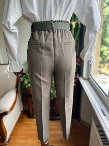 Women's Premium Atlas Fabric High Waist Belted Trousers – Elegant & Comfortable Full Fit Pants