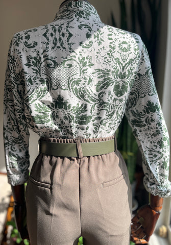 Stylish Patterned Khaki Viscose Long Sleeve Shirt for Effortless Elegance