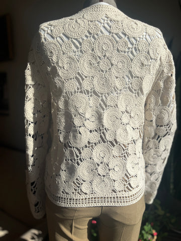 Women's Beige Crochet Cardigan with Button Detail | Romantic Style & Comfort