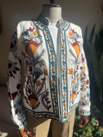 Women's Colorful Stand Collar Ethnic Pattern Jacket with Mix Embroidery | Unique Bohemian Style