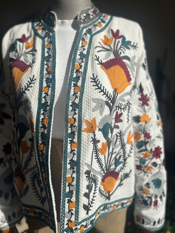 Women's Colorful Stand Collar Ethnic Pattern Jacket with Mix Embroidery | Unique Bohemian Style