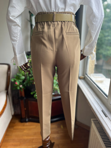 Women's Premium Atlas Fabric High Waist Belted Trousers – Elegant & Comfortable Full Fit Pants