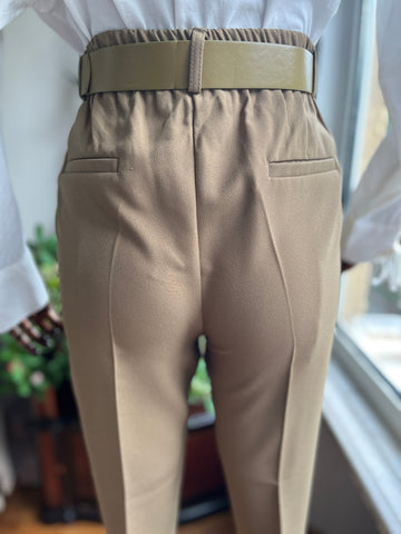 Women's Premium Atlas Fabric High Waist Belted Trousers – Elegant & Comfortable Full Fit Pants