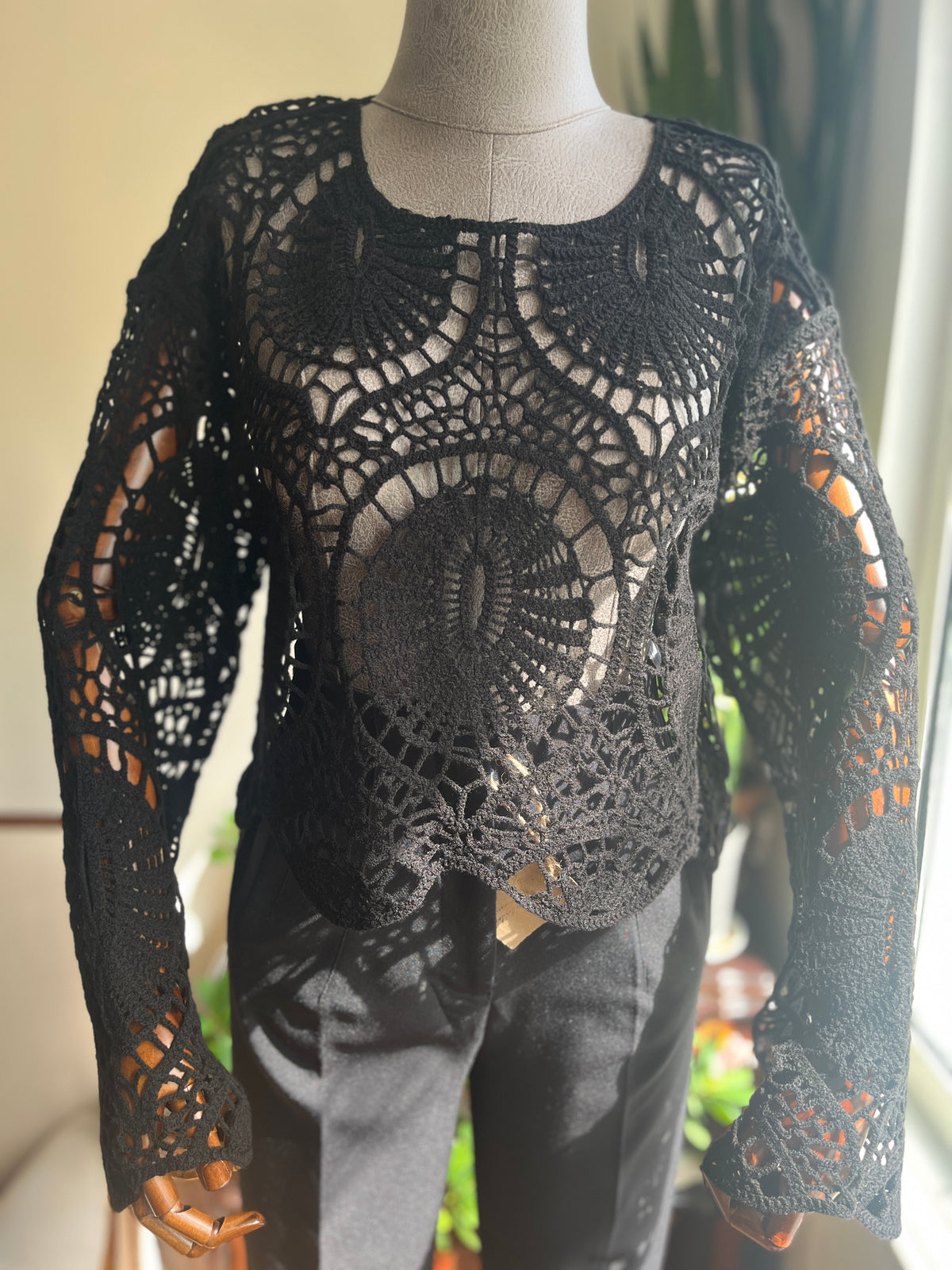 Elegant Crochet Lace Blouse - Standard Size, Stylish Women's Top for Any Occasion