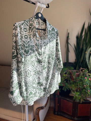 Stylish Patterned Khaki Viscose Long Sleeve Shirt for Effortless Elegance