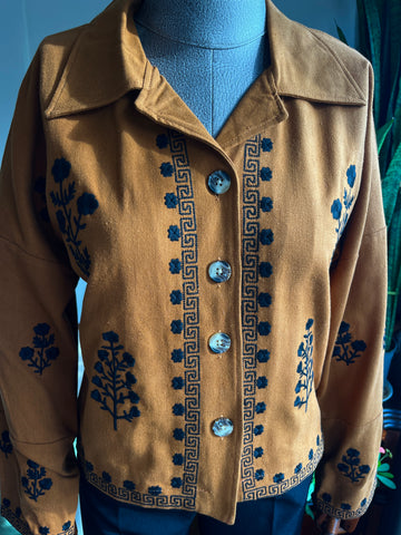 Women's Long Sleeve Button Jacket with Regular Pattern and Wrap Embroidery Details - Stylish & Versatile Outerwear