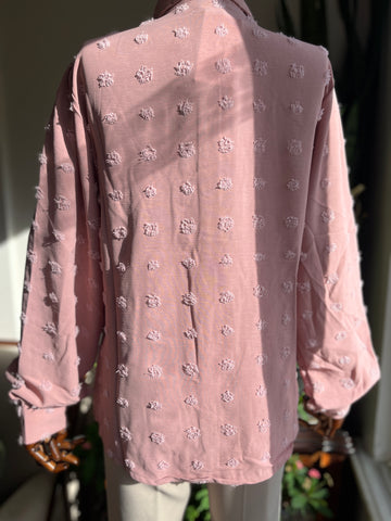 Women's Polka Dot Shirt with Wooden Button Detail – Casual Long Sleeve Blouse