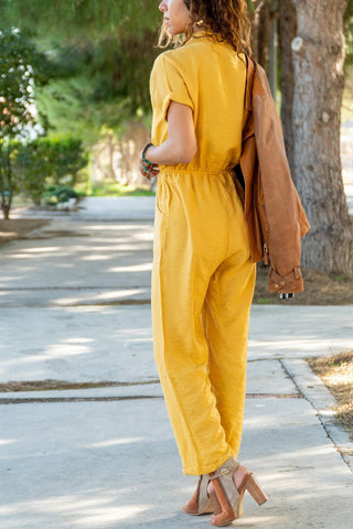 Bohemian Jumpsuit,Jacket Collar, Waist Elastic, Cotton Viscose Overalls, Casual Jumpsuit, ,Summer Jumpsuit Hippie Jumpsuit Wide Leg Jumpsuit