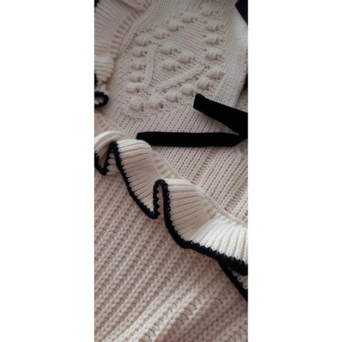 Vintage Crochet Pattern, Ruffle and Bow Detail, Grandpa Sweater, Knit Sweater 1