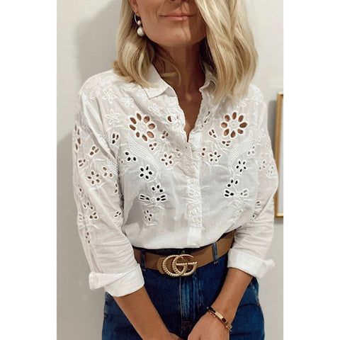 White&Black Embroidery Lace Cotton Thin Scalloped Woman Blouse,Cotton Blouse, Vintage Blouse, Gift For Her, Collar Blouse,Boho Blouse 1