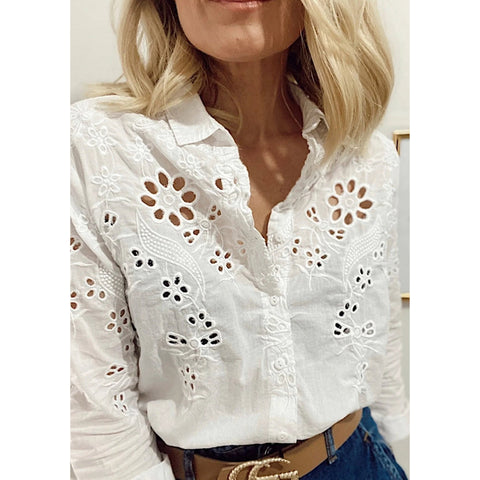 White&Black Embroidery Lace Cotton Thin Scalloped Woman Blouse,Cotton Blouse, Vintage Blouse, Gift For Her, Collar Blouse,Boho Blouse 1