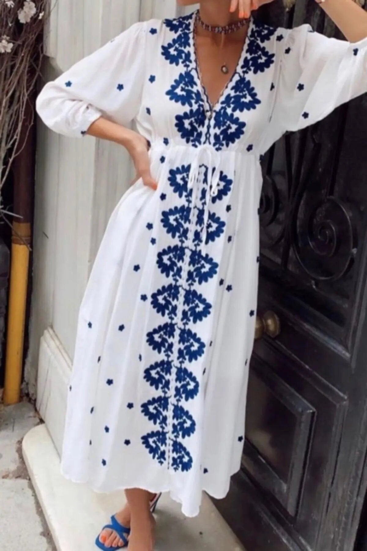 Embroidered Ethnic Pattern Authentic Woman Dress,Gift For Her,Boho Dress,Vintage Dress,Woman Linen Dress,Young Woman Dress