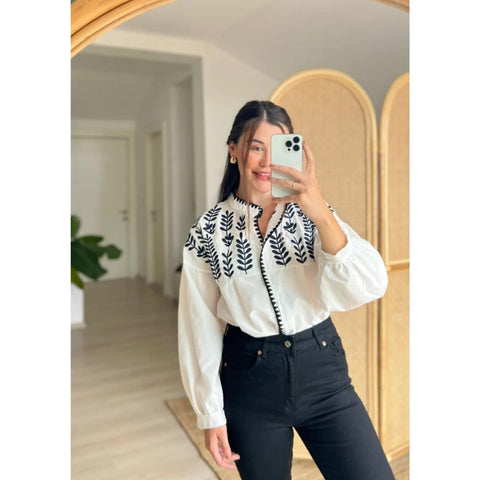 Black Embroidered White Ethnic Woman Blouse,Blouse Vintage, Gift For Her,Collar Blouse,Cotton Blouse,Boho Blouse 2