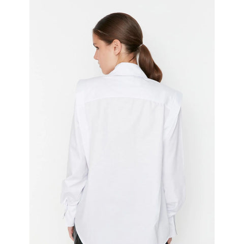 White Ruffle Detailed Woman Blouse,Untimely Shirt, Minimalist,Gift For Her,Collar Blouse,Cotton Blouse,Boho Blouse