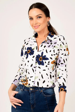 Women's Patterned Long Sleeve Shirt, Blouse Vintage, Patterned Blouse,Gift For Her,Collar Blouse,Viscose Blouse,Boho Blouse,Polyester Blouse 1