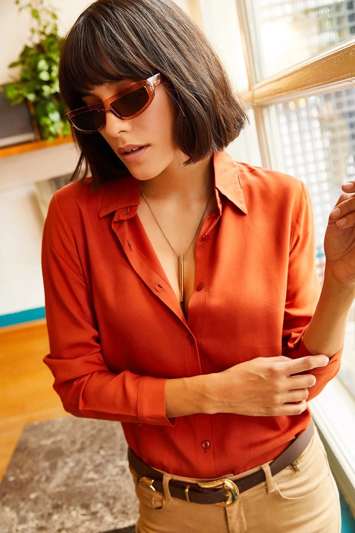 Minimalist & Affordable Women's Woman Blouse,Button Down Shirt