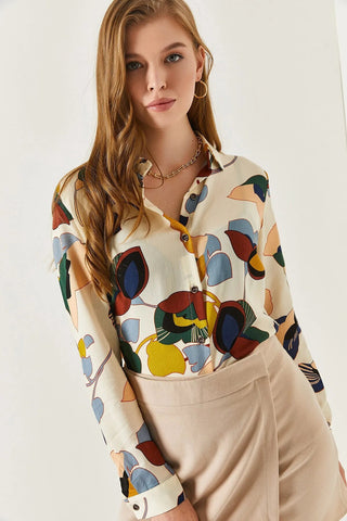 Women's Patterned Long Sleeve Shirt, Blouse Vintage, Patterned Blouse,Gift For Her,Collar Blouse,Viscose Blouse,Boho Blouse,Polyester Blouse 3
