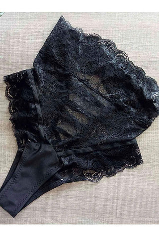 High Waist Black Lace String Lingerie With Laced Design, WomanUnderwear, Woman's Panties, Panties with Laced
