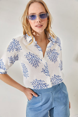 Tree Pattern Cotton & Linen Women Blouse, Summer Blouse, Elegant Blouse, Boho Blouse, Women Top Pattern, Vintage Blouse, Designer Blouse