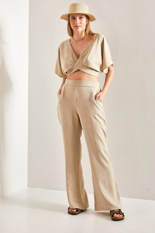 Summer Tied Linen Suit, Casual Vintage Linen Suit, Linen Top and Pants, Natural Fiber Suit, Double Team
